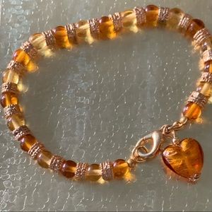 Italian Murano Glass Bead Heart Charm Bracelet